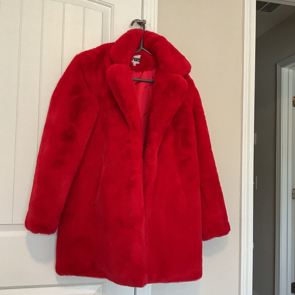 Apparis Bold Red Teddy Jacket.